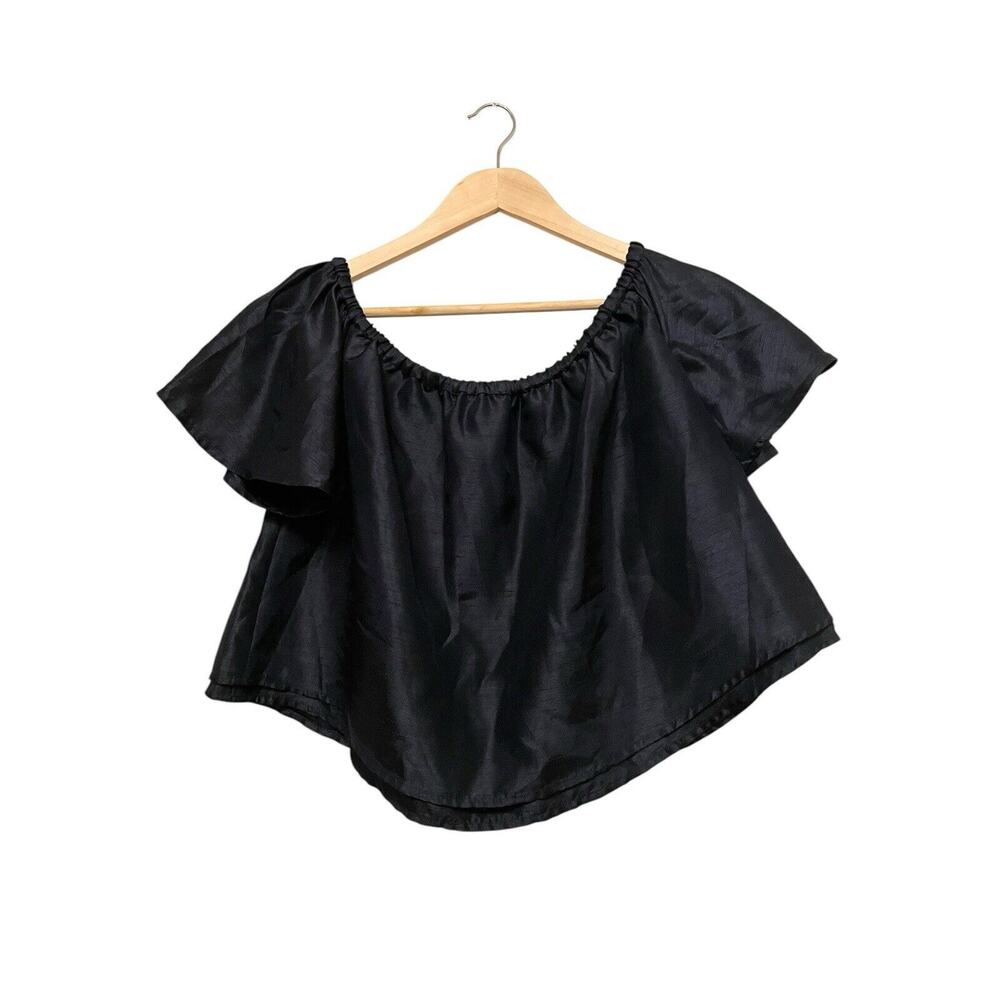 Keepsake the Label Off Shoulder Satin Top Size Small Midnight Blue Romantic